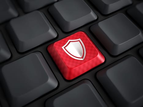 Shield icon on red computer keyboard key