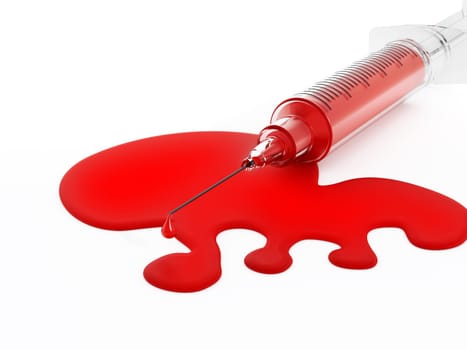 Blood and syringe isolated on white background