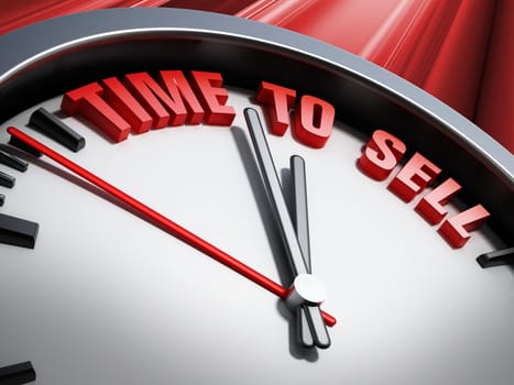 Time to sell statement written on the clock against red background