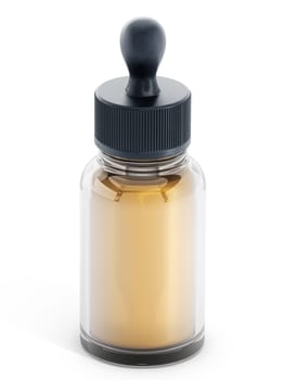 Perfume dropper containing yellow liquid isolated on white background