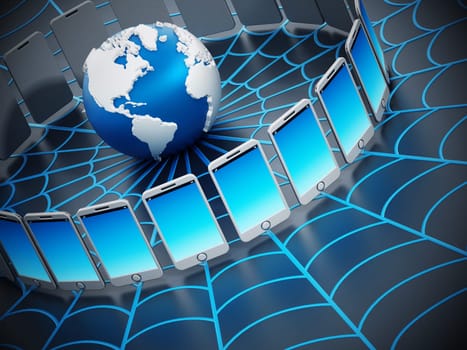 Global computer network with a spider web.