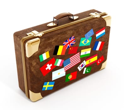 Country flags on suitcase isolated on white background.
