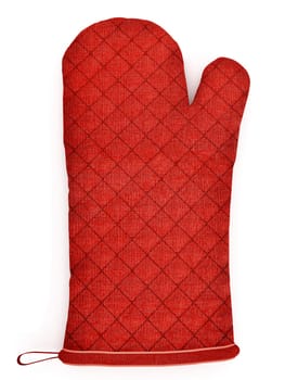 Red kitchen gloves isolated on white background.