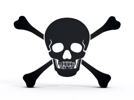 Black skull and bones on white background