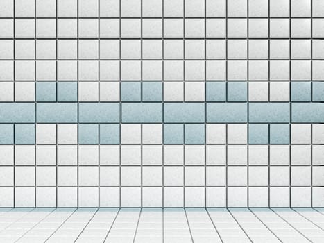 White and blue bathroom tiles.