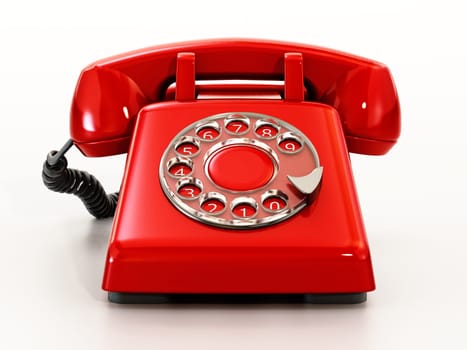 Red retro rotary phone isolated on white background. 3D illustration.