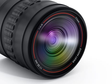Camera lens with reflection isolated on white background.