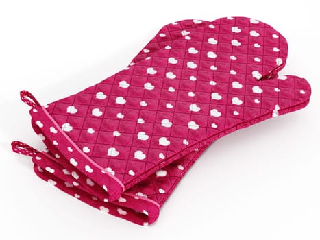 Pink kitchen gloves isolated on white background.
