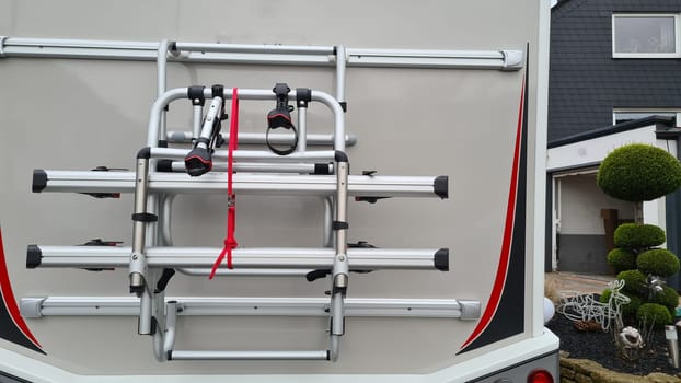 travel vacation. Caravan with bike racks on the back. Equipment luggage rack. .