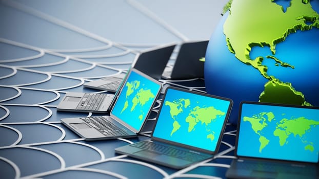 Global computer network with a spider web.