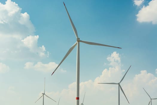 Sustainable green energy. Electric windmill generators in the sunrise