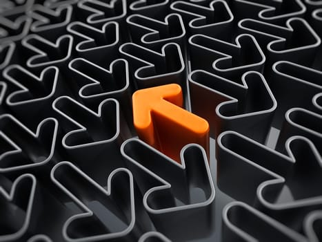 Orange arrow among the gray arrows going through the opposite direction