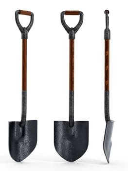 Shovel with three different angles isolated on white background