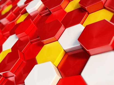 Abstract hexagonal background formed with white, yellow and red hexagon shapes.