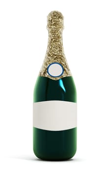 Champagne bottle and glasses isolated on white background