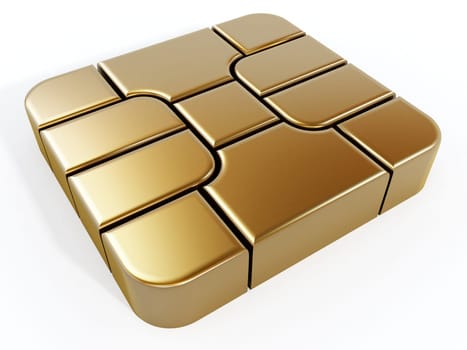 Gold sim card chip isolated on white background.