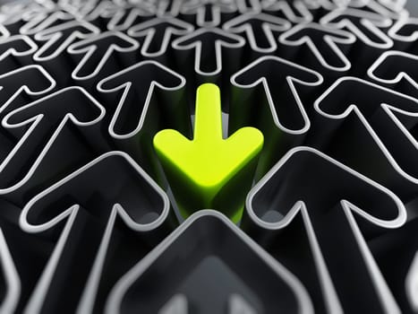 Green arrow among the gray arrows going through the opposite direction