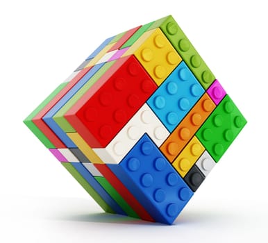 Multi colored toy blocks cube isolated on white background