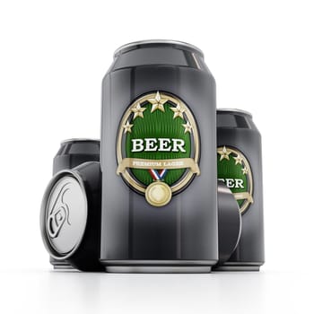 Black beer cans isolated on white background