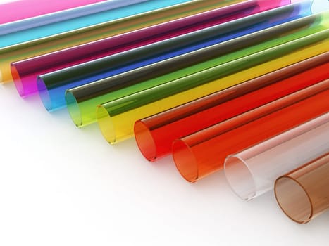 Multi colored acrylic tubes isolated on white background