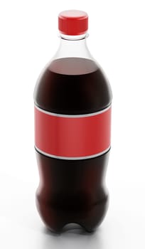Soda bottle with red label isolated on white background.