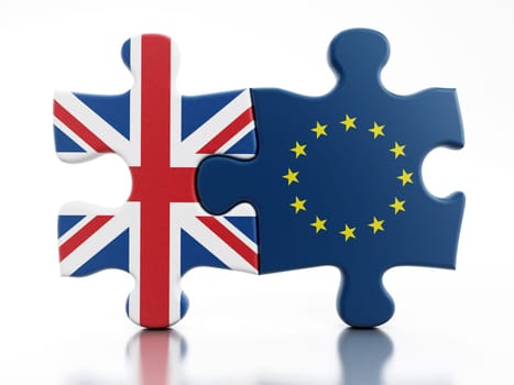 Britain and European Union flags on attached puzzle parts