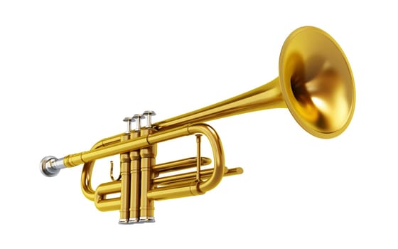 Brass shiny trombone isolated on white background.