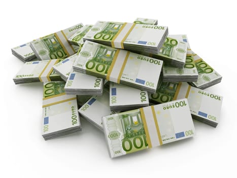 100 Euro money lots forming a pile isolated on white background