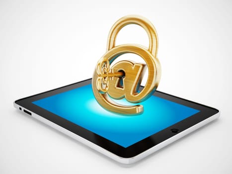 Padlock shaped sign standing on mobile device. 3D illustration