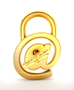 Padlock with internet symbol and key. 3D illustration.