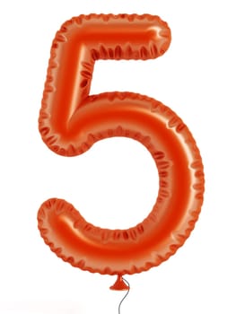 Orange number 5 balloon isolated on white background