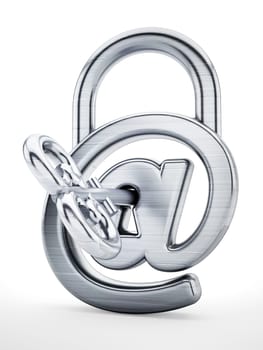 Padlock with internet symbol and key. 3D illustration.