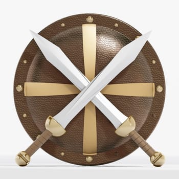 Shield and crossed swords isolated on white background.