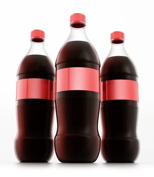 Soda bottles with red label isolated on white background.