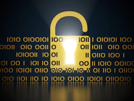 Padlock symbol and binary code on black background. Internet security concept.