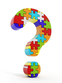Jigsaw puzzle pieces forming a question mark isolated on white background