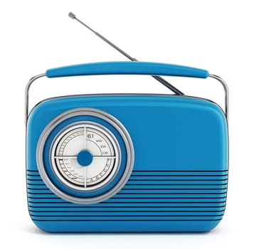 Blue vintage radio isolated on white background