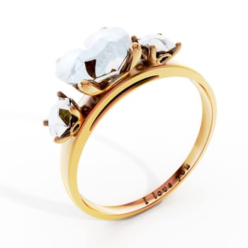 Golden wedding ring with heart shaped diamond and I love you text.