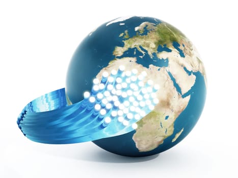 Fiber optic cables around the globe isolated on white background. 3D illustration.