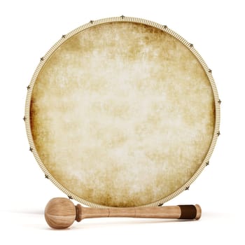 Ramadan drum and drumstick isolated on white background. 3D illustration.