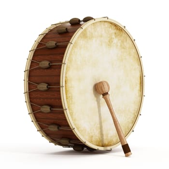 Ramadan drum and drumstick isolated on white background. 3D illustration.
