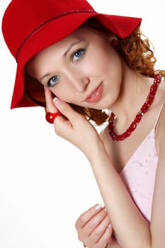 Portrait of a woman in a red hat