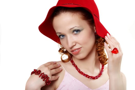 Portrait of a woman in a red hat