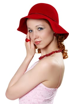 Portrait of a woman in a red hat