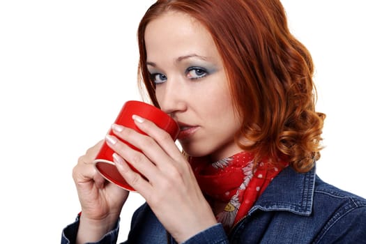 Red-haired woman with teacup I.