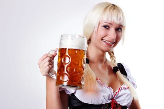 Blonde woman with the double liter I.