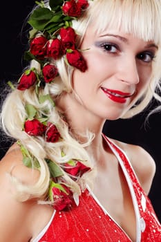 Blond woman with roses in hair I.
