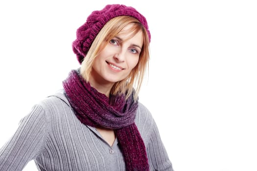 Blonde woman in pink cap