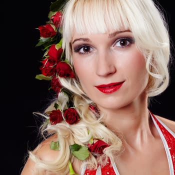 Blond woman with roses in hair II.