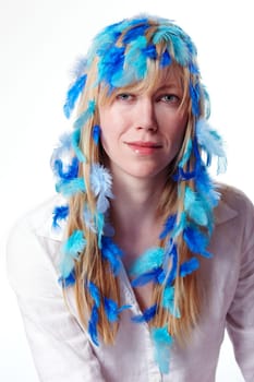 Woman with feathers in hair I.